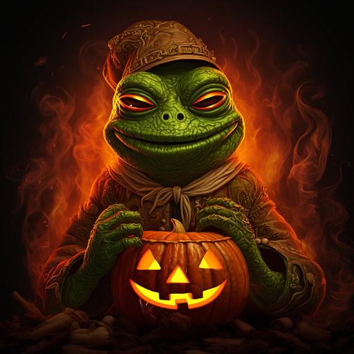 character, pepe the frog, halloween themed, jack o lantern, autumn