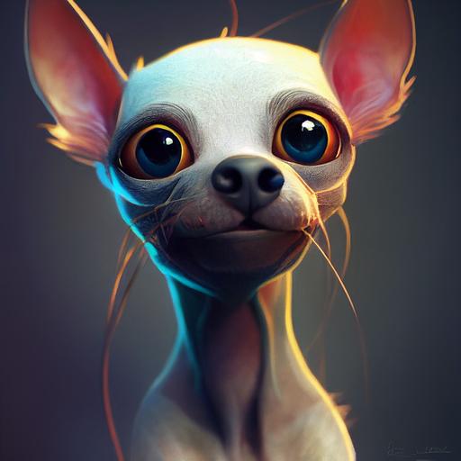 character, pixar style character, Tiny cute and adorable baby mexican hairless dog, jean - baptiste monge , anthropomorphic , dramatic lighting, 8k, portrait,realistic, fine details, --creative --upbeta --testp --upbeta