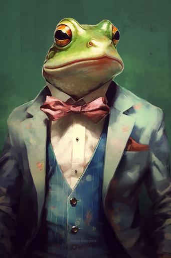 character sheet of frog in a suit--v5 --ar 2:3 --v 5.1