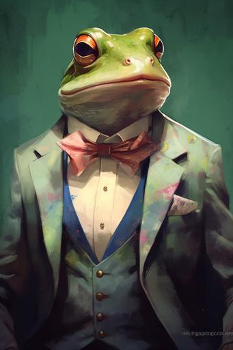 character sheet of frog in a suit--v5 --ar 2:3 --v 5.1