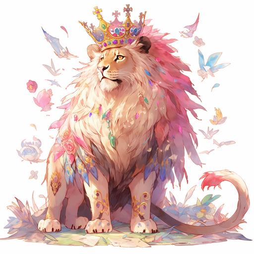 characters, majestic lion with a crown, fullbody --niji 5