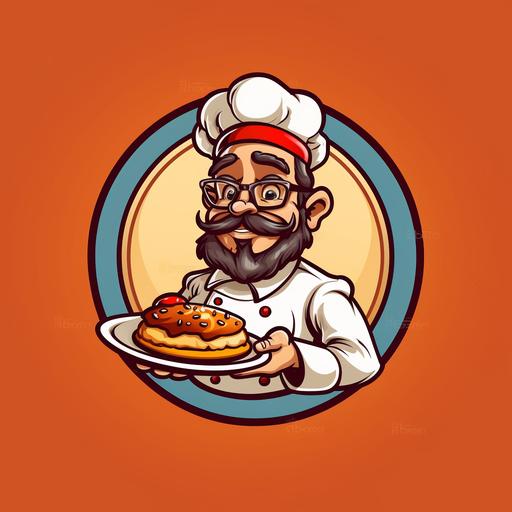chef holding a plate of food cartoon mascot logo