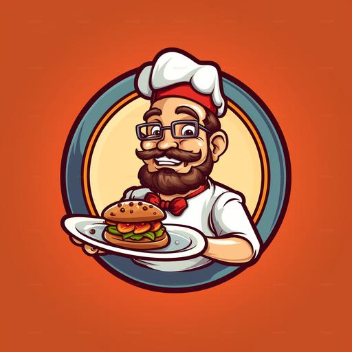 chef holding a plate of food cartoon mascot logo