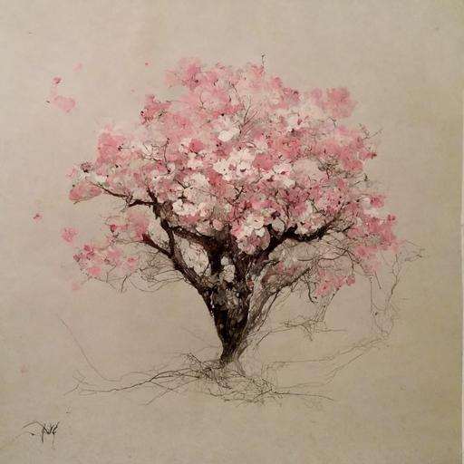 cherry blossom tree soft drawing