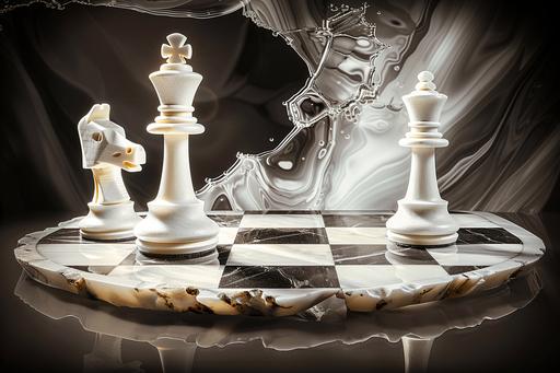 chess board, bleached bone and onyx, abstract, surreal, black and white photo, professional studio product photograph, B&W::1 color, rainbow, red, blue, green, yellow, gold, glitter, sparkle, fire, smoke, mist, fog, splatter, smudges, smears, streaks, mess, drips, wet::-0.6 --ar 3:2 --v 6.0 --sref  --sw 100 --s 250