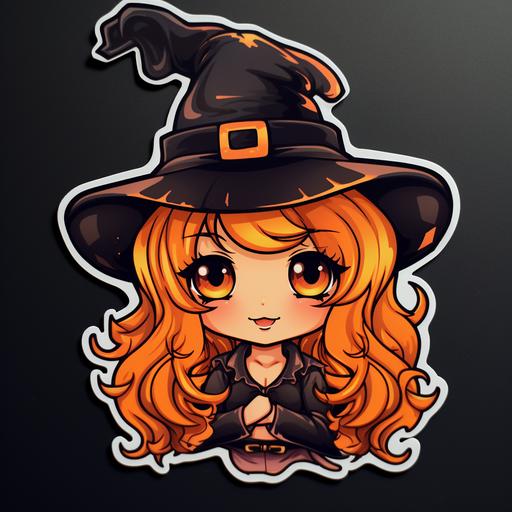 /chibi Halloween witch sticker contour outline --s 50