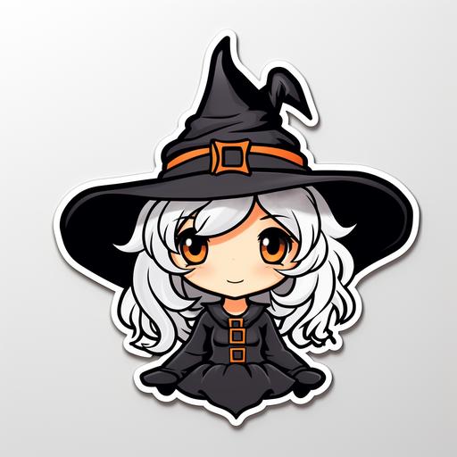 /chibi Halloween witch sticker contour outline --s 50
