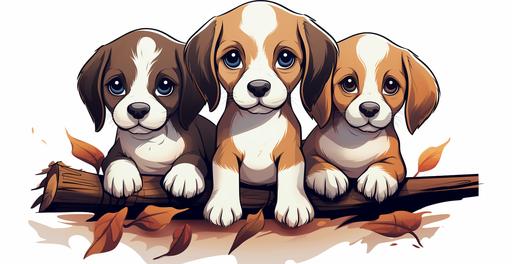 chibi beagles, in cartoon style white background 8k --ar 293:151