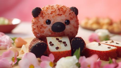 chibi bear sushi binto, new school pop art in the style of close-up food photography --ar 16:9 --c 5 --v 5.2