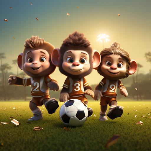 chibi,kawaii,3D,monkeys play football,wear pants
