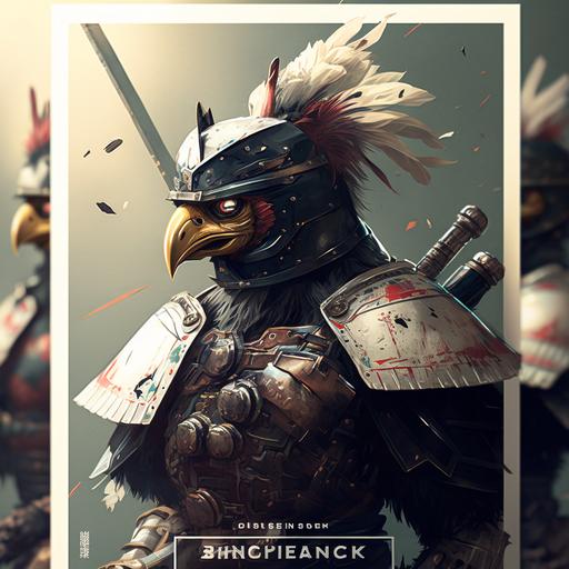 chicken samurai warrior, fighting robots, movie poster, 4k