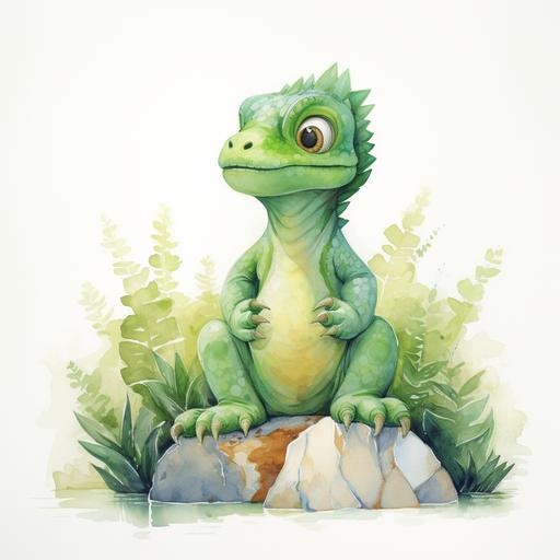 child cartoon version: full body picture of a smiling, very pregnant female dinosaur, hands resting on her stomach, profile view: no humans: white background:: green::1 baby blue color::1