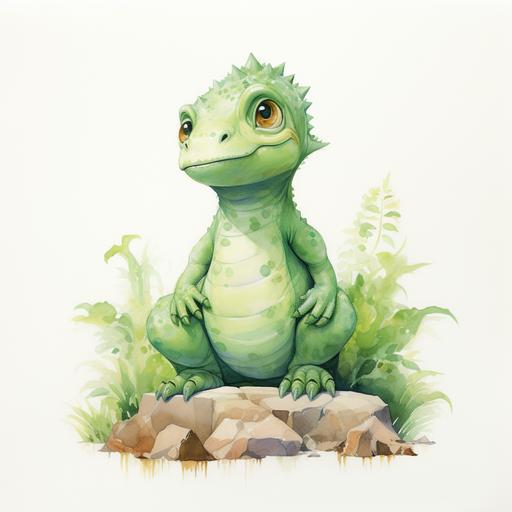 child cartoon version: full body picture of a smiling, very pregnant female dinosaur, hands resting on her stomach, profile view: no humans: white background:: green::1 baby blue color::1