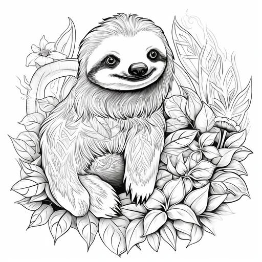 child coloring book sloth funny black and white