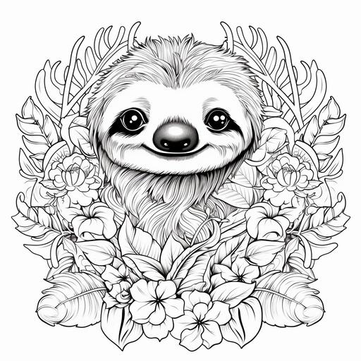 child coloring book sloth funny black and white