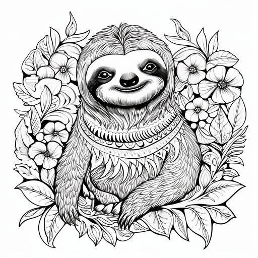 child coloring book sloth funny black and white