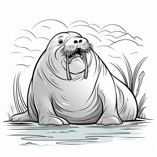 children coloring pages,Walrus, cartoon style, thick lines, low detail, no color, no shading