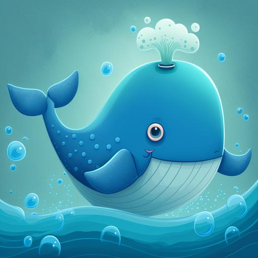 childrens cartoon 2D blue whale, swimming --q 2