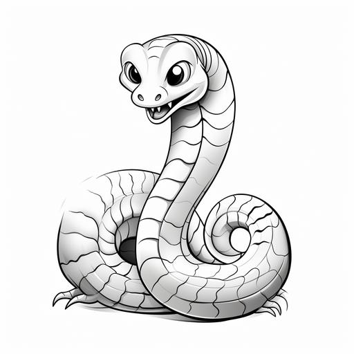 children's colouring pages, cartoon style cobra, thick lines, low detail, no colour, no shading, black and white, white background - ar 9:11