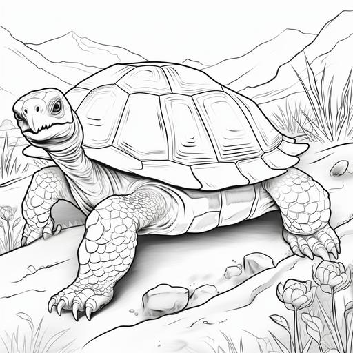 children's colouring pages, cartoon style reptiles, tortoise, thick lines, low detail, no colour, no shading, black and white, white background - ar 9:11