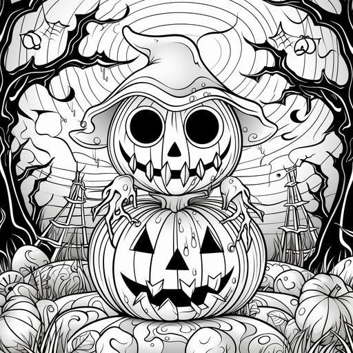 children's colouring pages, halloween cartoon style ,spider web, thick lines, low detail, no colour, no shading - ar 9:11