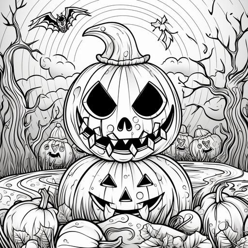 children's colouring pages, halloween cartoon style ,spider web, thick lines, low detail, no colour, no shading - ar 9:11