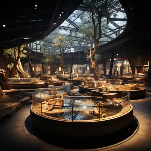 china's national history and technology tea museum, in the style of dark wood color and dark white, interactive exhibition, multilayered ralism, immersive, rustic naturalism, rendered in maya--ar6:4--s750 --s 750 --v 5.2