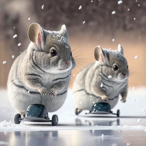 chinchillas on skates , chinchilla babies playing snowballs