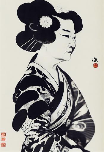 chinese ink painting of betty white wearing a geisha outfit --ar 2:3 --no cropping --seed 1026 --s 5000 --upbeta --testp