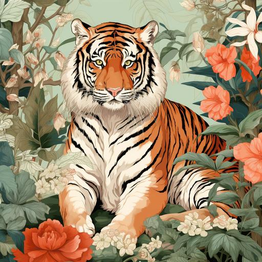 chinoiserie tiger outline jungle print