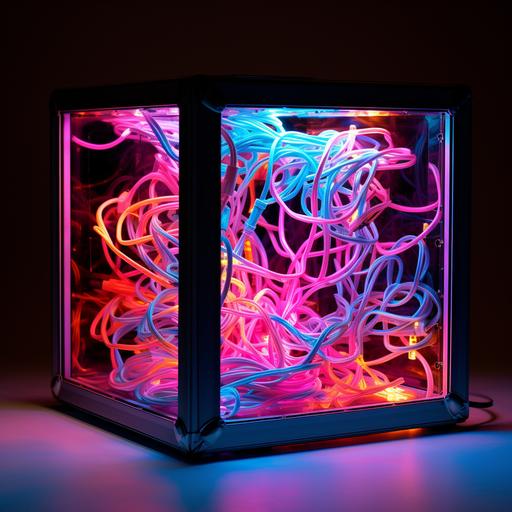 neon wires in a metal steel box