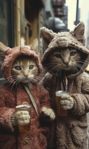 christian coigny photo of two Cats wearing teddy bear costumes holding beer while standing in times square --ar 3:5 --stylize 600 --v 6.0