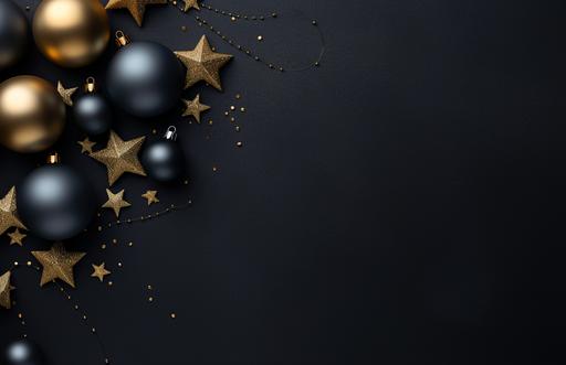 christmas background with gold balls and stars png pictures psd, in the style of dark gray and navy, isometric, minimalist still lifes, 32k uhd, innovative page design, aerial view, black-and-white graphic --ar 128:83