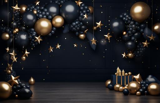 christmas background with gold balls and stars png pictures psd, in the style of dark gray and navy, isometric, minimalist still lifes, 32k uhd, innovative page design, aerial view, black-and-white graphic --ar 128:83