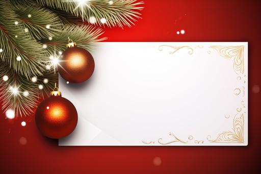 christmas card with white envelope in christmas scene, in the style of creative commons attribution, uhd image, elaborate borders, red and gold, sparse backgrounds, matte photo, henryk gotlib --ar 3:2