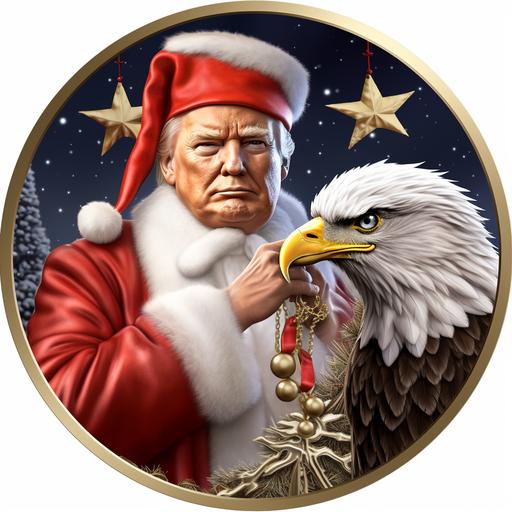 christmas eagle american flag logo coin , santa, trump