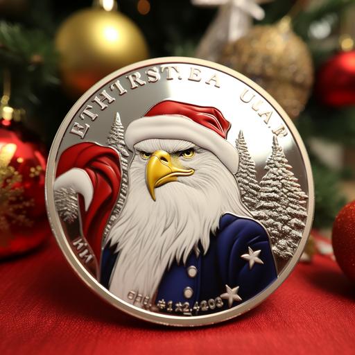 christmas eagle american flag logo coin , santa, trump
