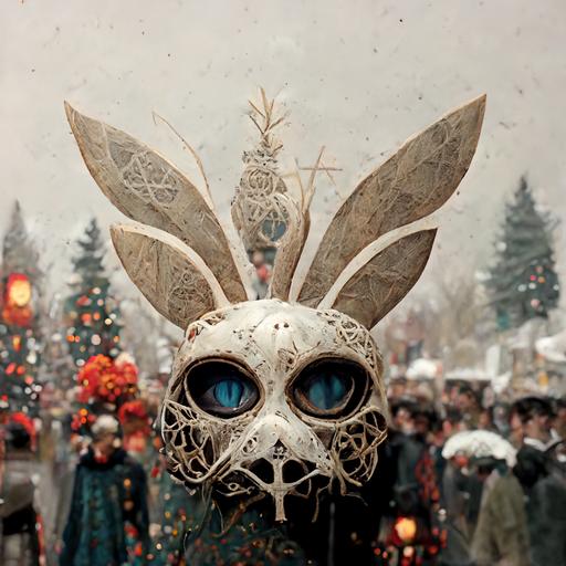 christmas postcard, Christmas tree carnival masks 