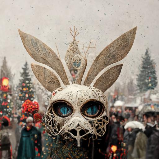 christmas postcard, Christmas tree carnival masks 