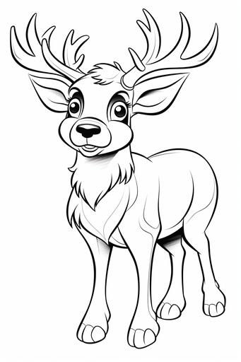 christmas reindeer cartoon style, no background, line art for coloring,drawing for children, cool coloring page, coloring book art coloring page style vector lines --ar 2:3