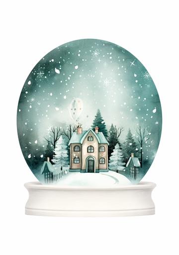 christmas snow globe winter wonderland wedding invitations and placecards, in the style of jon klassen, cabincore, light emerald, the stars art group (xing xing), digital painting, french countryside, chris cold --ar 70:99