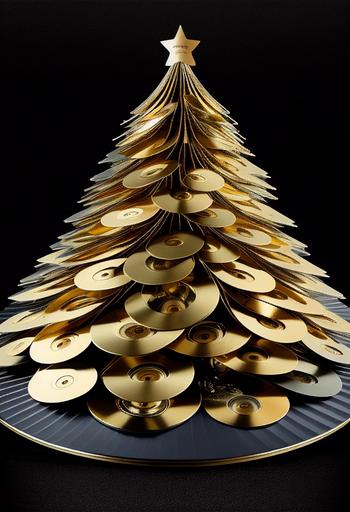 christmas tree filled with gold and silver vinyl record ornaments, 8k --v 4 --ar 2:3