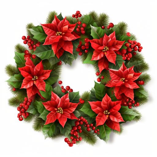 christmas wreath isolated on white background vector | price 1 credit usd $1, in the style of hyper-realistic details, traditional composition, caffenol developing, kitsch and camp charm, symmetrical arrangement, matte background, highly realistic