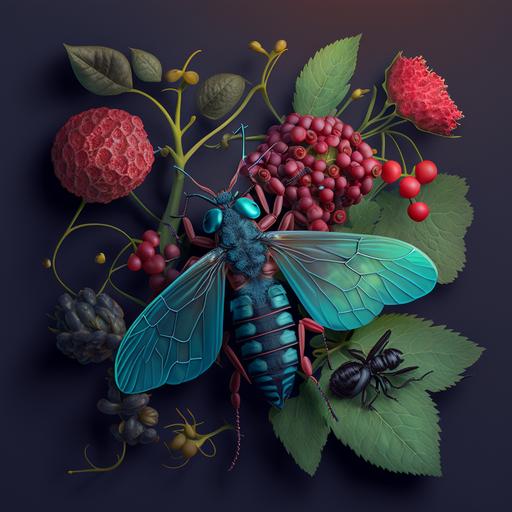 chttps://s.mj.run/ksDfXEUENVQ> HD, 3D, abstract hyperreal still life insects flora nature in the style of Deb Stoner and Maria Sibylla Merian::8 red currants, geranium, fringe flower, legumes, dragonfly, cinnabar moth, pomegranate, June bug, rose hip, Tussock moth,ichneumon wasp, honeysuckle, long- horned beetle, guava, toad::6 HDR, volumetric light, symmetrical composition, rule of thirds. luminous, contrast, depth, dimensionality, tenebrism, layered, textured:7 dark naturalism, reflection, memento mori:3 - - upbeta - - uplight - - c 100 - - s 20000