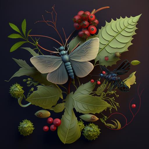 chttps://s.mj.run/ksDfXEUENVQ> HD, 3D, abstract hyperreal still life insects flora nature in the style of Deb Stoner and Maria Sibylla Merian::8 red currants, geranium, fringe flower, legumes, dragonfly, cinnabar moth, pomegranate, June bug, rose hip, Tussock moth,ichneumon wasp, honeysuckle, long- horned beetle, guava, toad::6 HDR, volumetric light, symmetrical composition, rule of thirds. luminous, contrast, depth, dimensionality, tenebrism, layered, textured:7 dark naturalism, reflection, memento mori:3 - - upbeta - - uplight - - c 100 - - s 20000