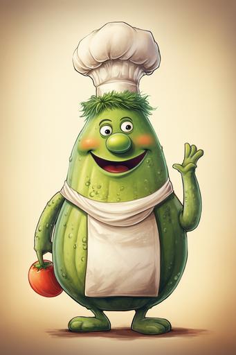 chubby vegan cucumber chef cartoon --ar 2:3