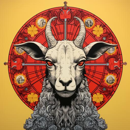 church Lamb have 7 eyes and 7 horns minimalsm 1 color