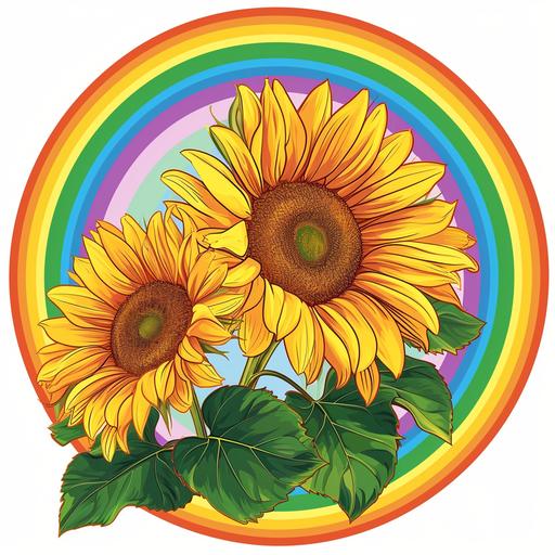circular logo rainbow and sunflowers --v 6.0