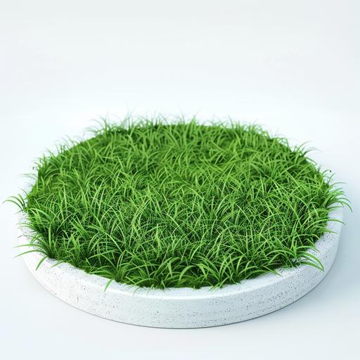 circular, simple, 3d level marker. A place for the player to step on. Unreal engine. Low poly style. a business-themed puzzle video game. Isometric. White background. It is a grassy surface with a white concrete border. The grass is very short and tidy. --no buildings people --v 6.0