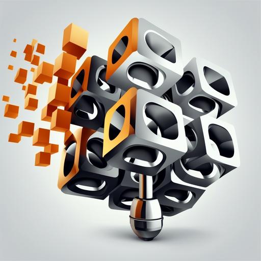 clean, 3d, cubes linked together by microphones, abstract , vector logo